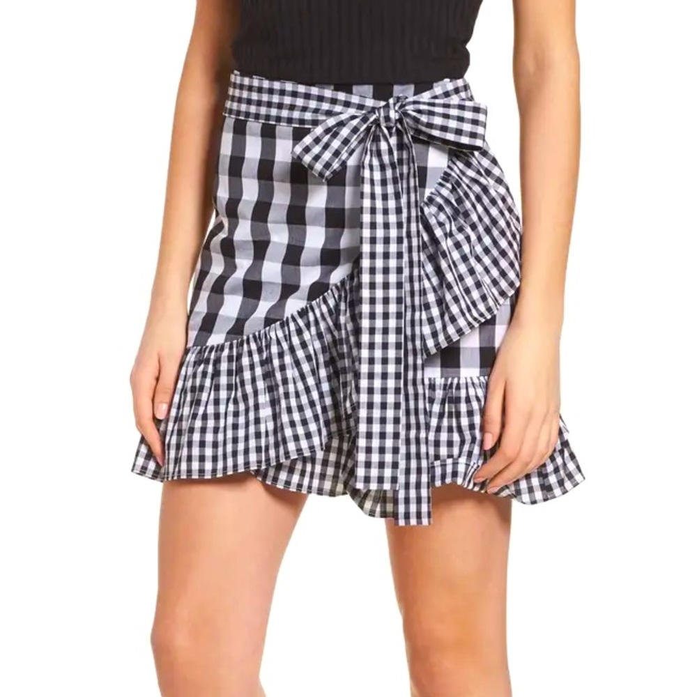 BP Mixed Check Ruffle Trim Skirt